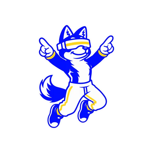 Mascota de Shiba Software celebrando